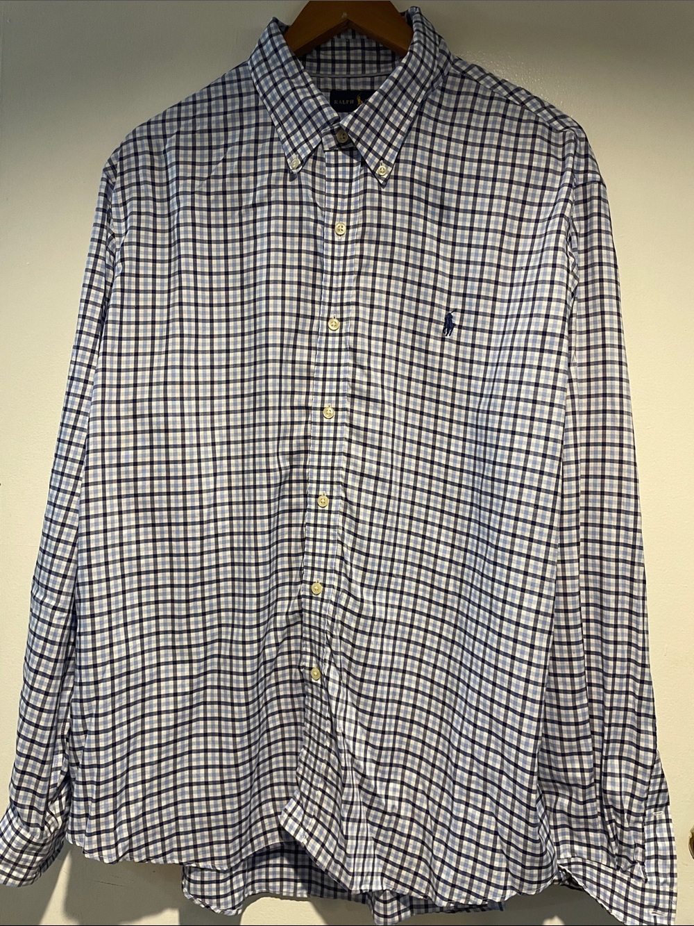 Ralph Lauren White and Blue Plaid Button-Down Shirt - Men